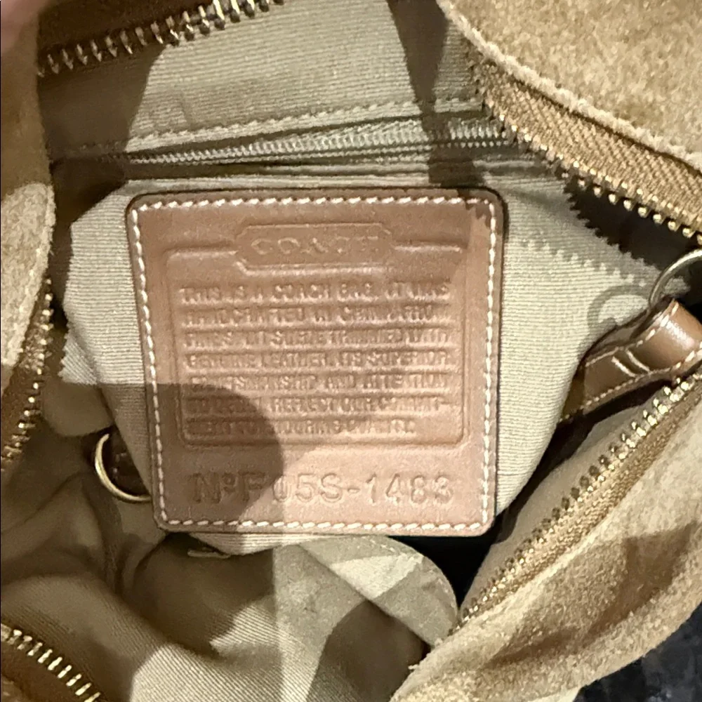 Coach Tan Suede SoHo Buckle Shoulder Bag with Buckle Accents
